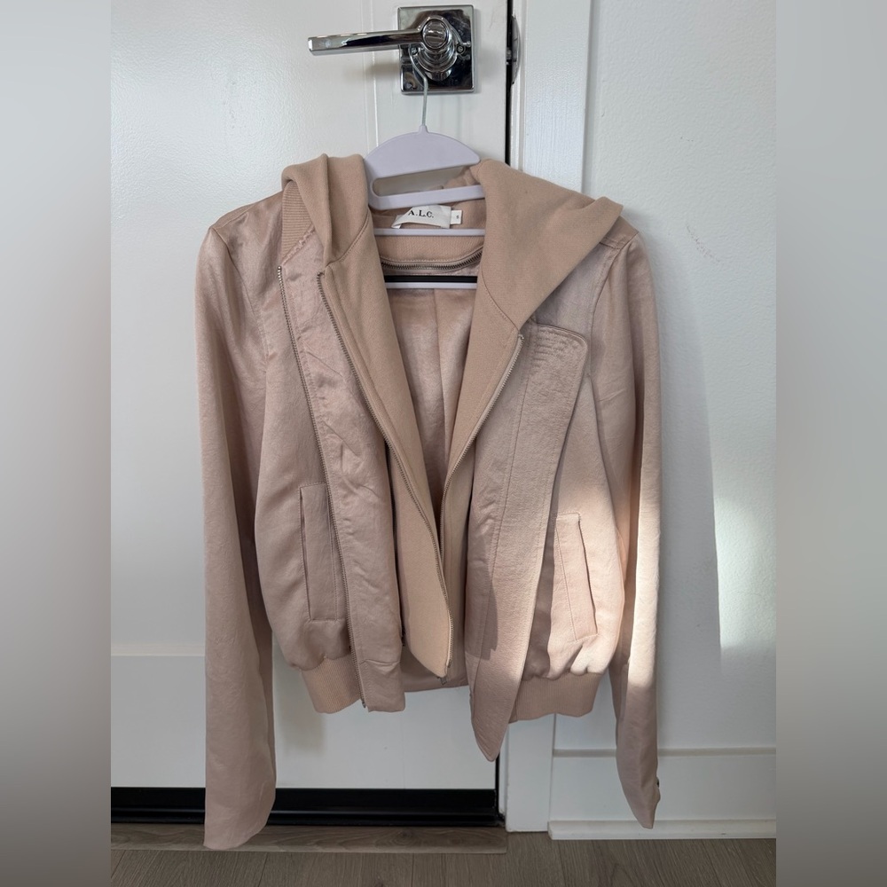 Alc blush silk jacket with cotton hoodie effect; never worn